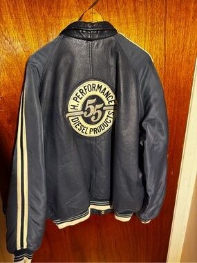 Diesel Navy and Cream Varsity Bomber Jacket